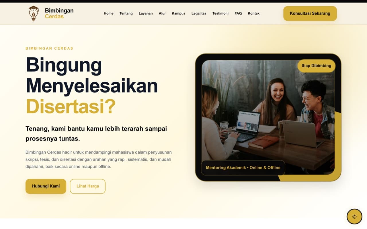 Home page screenshot of Bimbingan Cerdas