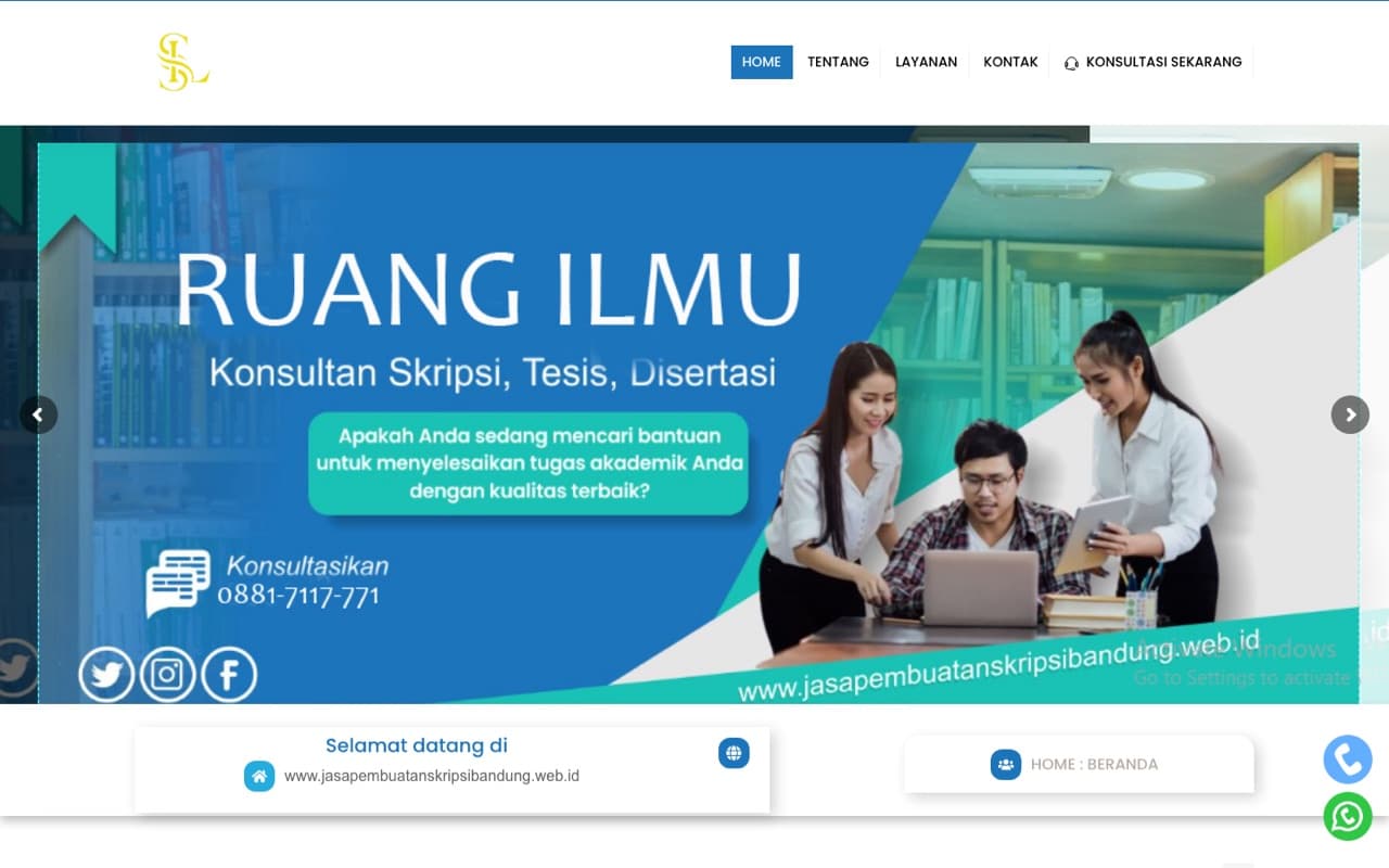 Home page screenshot of Ruang Ilmu Bandung