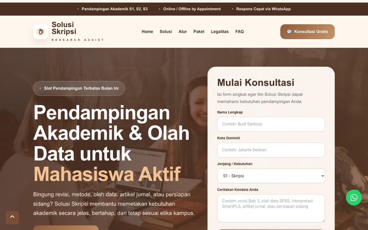 Home page screenshot of Solusi Skripsi